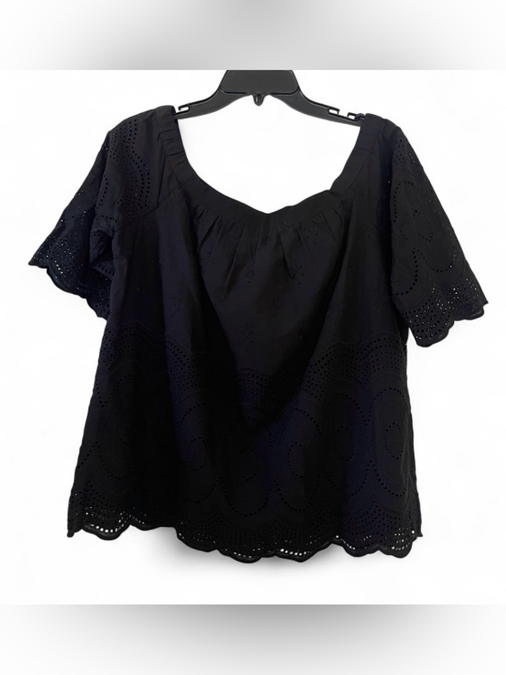 NWT Daniel Rainn from Anthropologie Black Off Shoulder Eyelet Top Womens Size M